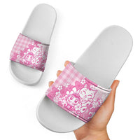 Pink Palaka Hawaiian And Japanese Slide Sandals Maneki Neko And Sakura Bloom