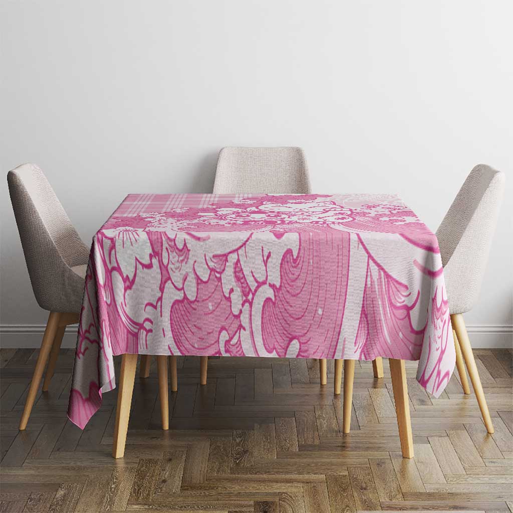 Pink Palaka Hawaiian And Japanese Tablecloth Maneki Neko And Sakura Bloom