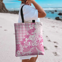 Pink Palaka Hawaiian And Japanese Tote Bag Maneki Neko And Sakura Bloom