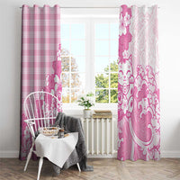 Pink Palaka Hawaiian And Japanese Window Curtain Maneki Neko And Sakura Bloom