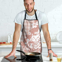 Beige Palaka Hawaiian And Japanese Apron Maneki Neko And Sakura Bloom