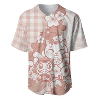 Beige Palaka Hawaiian And Japanese Baseball Jersey Maneki Neko And Sakura Bloom