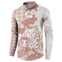 Beige Palaka Hawaiian And Japanese Button Sweatshirt Maneki Neko And Sakura Bloom