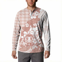 Beige Palaka Hawaiian And Japanese Button Sweatshirt Maneki Neko And Sakura Bloom