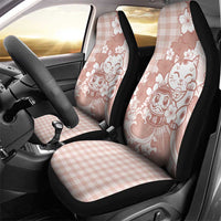 Beige Palaka Hawaiian And Japanese Car Seat Cover Maneki Neko And Sakura Bloom