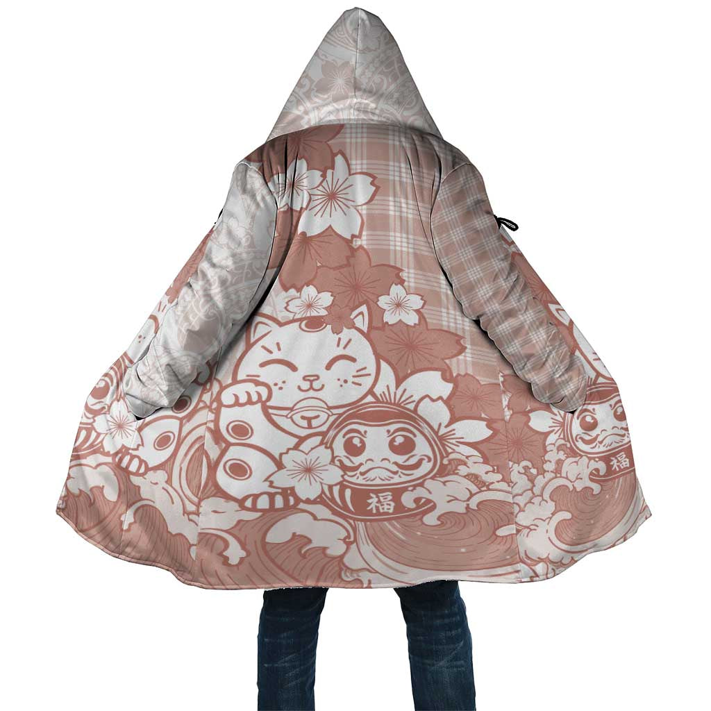 Beige Palaka Hawaiian And Japanese Cloak Maneki Neko And Sakura Bloom