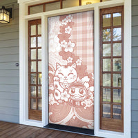 Beige Palaka Hawaiian And Japanese Door Cover Maneki Neko And Sakura Bloom