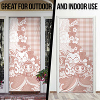 Beige Palaka Hawaiian And Japanese Door Cover Maneki Neko And Sakura Bloom