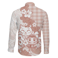 Beige Palaka Hawaiian And Japanese Family Matching Puletasi and Hawaiian Shirt Maneki Neko And Sakura Bloom DT05 - Polynesian Pride