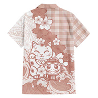 Beige Palaka Hawaiian And Japanese Family Matching Short Sleeve Bodycon Dress and Hawaiian Shirt Maneki Neko And Sakura Bloom DT05 - Polynesian Pride