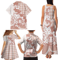 Beige Palaka Hawaiian And Japanese Family Matching Tank Maxi Dress and Hawaiian Shirt Maneki Neko And Sakura Bloom DT05 - Polynesian Pride