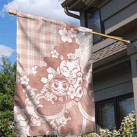 Beige Palaka Hawaiian And Japanese Garden Flag Maneki Neko And Sakura Bloom