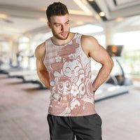 Beige Palaka Hawaiian And Japanese Men Tank Top Maneki Neko And Sakura Bloom