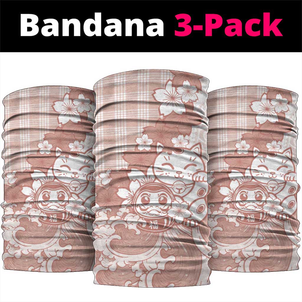 Beige Palaka Hawaiian And Japanese Neck Gaiter Maneki Neko And Sakura Bloom