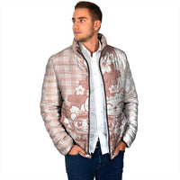 Beige Palaka Hawaiian And Japanese Padded Jacket Maneki Neko And Sakura Bloom