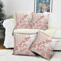 Beige Palaka Hawaiian And Japanese Pillow Cover Maneki Neko And Sakura Bloom