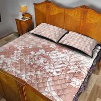 Beige Palaka Hawaiian And Japanese Quilt Bed Set Maneki Neko And Sakura Bloom