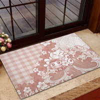 Beige Palaka Hawaiian And Japanese Rubber Doormat Maneki Neko And Sakura Bloom
