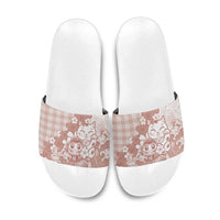 Beige Palaka Hawaiian And Japanese Slide Sandals Maneki Neko And Sakura Bloom