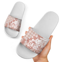 Beige Palaka Hawaiian And Japanese Slide Sandals Maneki Neko And Sakura Bloom