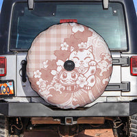 Beige Palaka Hawaiian And Japanese Spare Tire Cover Maneki Neko And Sakura Bloom