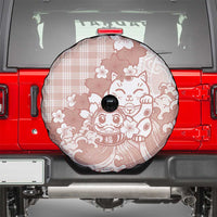 Beige Palaka Hawaiian And Japanese Spare Tire Cover Maneki Neko And Sakura Bloom
