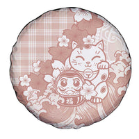 Beige Palaka Hawaiian And Japanese Spare Tire Cover Maneki Neko And Sakura Bloom