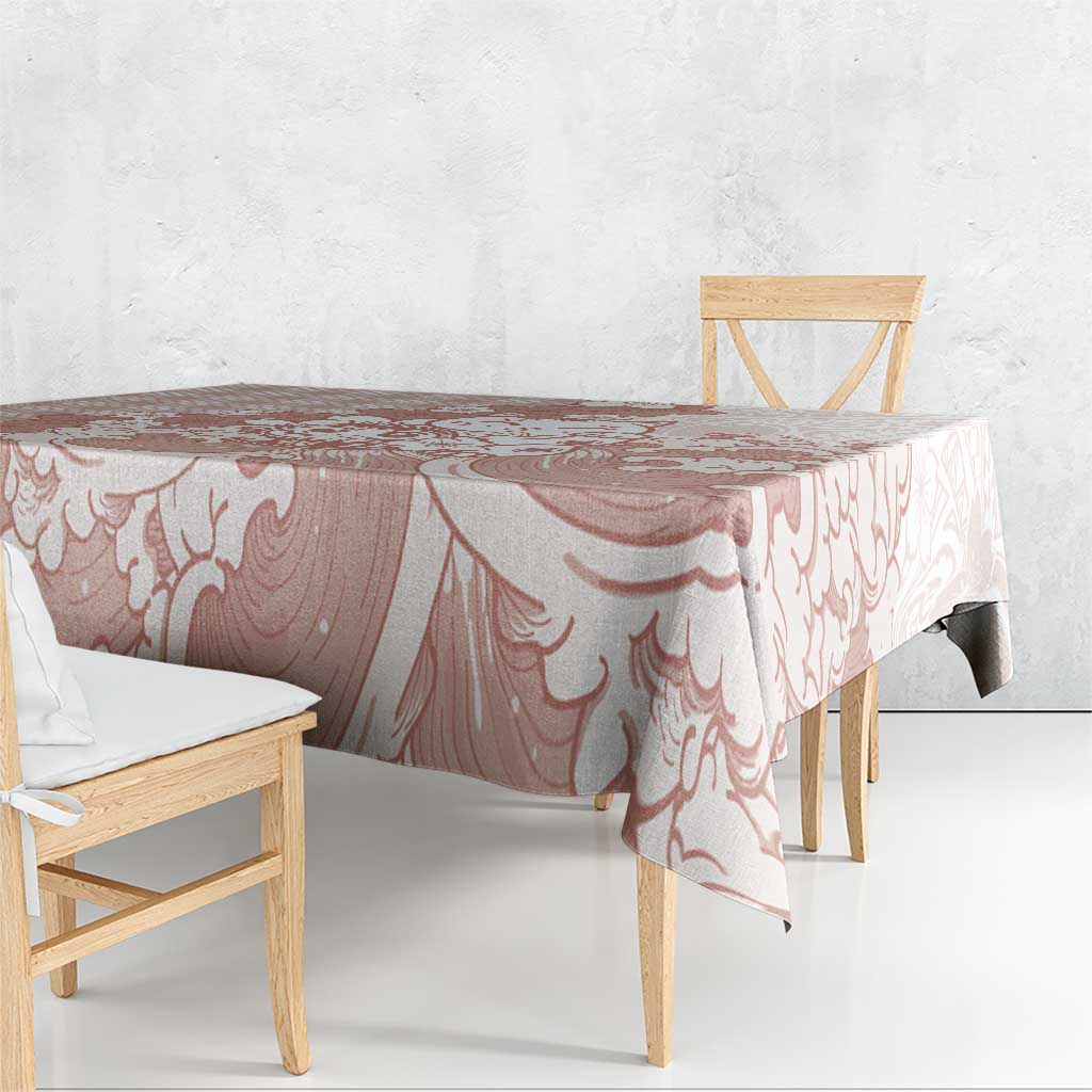 Beige Palaka Hawaiian And Japanese Tablecloth Maneki Neko And Sakura Bloom
