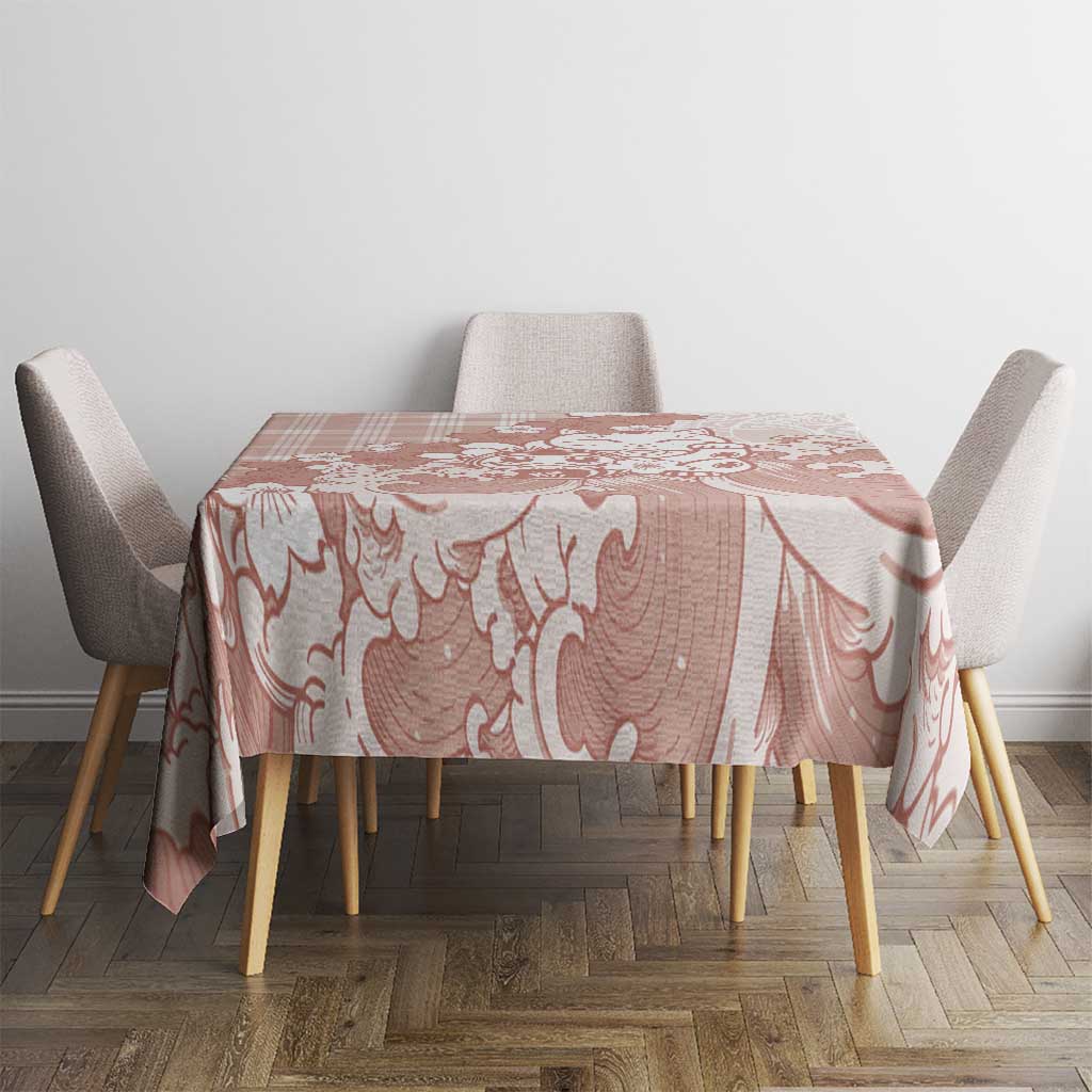 Beige Palaka Hawaiian And Japanese Tablecloth Maneki Neko And Sakura Bloom