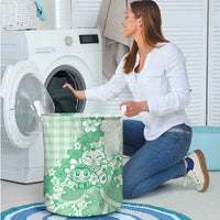 Green Palaka Hawaiian And Japanese Laundry Basket Maneki Neko And Sakura Bloom