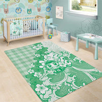 Green Palaka Hawaiian And Japanese Area Rug Maneki Neko And Sakura Bloom