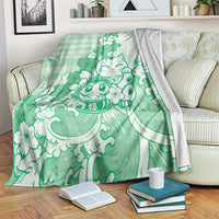 Green Palaka Hawaiian And Japanese Blanket Maneki Neko And Sakura Bloom