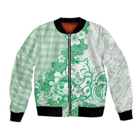 Green Palaka Hawaiian And Japanese Bomber Jacket Maneki Neko And Sakura Bloom