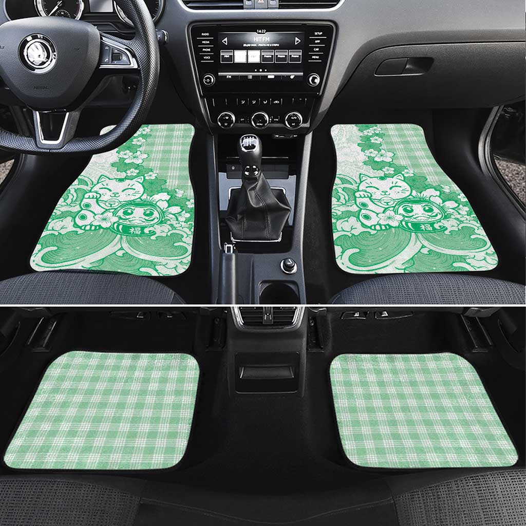 Green Palaka Hawaiian And Japanese Car Mats Maneki Neko And Sakura Bloom
