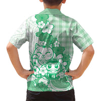 Green Palaka Hawaiian And Japanese Family Matching Tank Maxi Dress and Hawaiian Shirt Maneki Neko And Sakura Bloom DT05 - Polynesian Pride