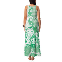 Green Palaka Hawaiian And Japanese Family Matching Tank Maxi Dress and Hawaiian Shirt Maneki Neko And Sakura Bloom DT05 - Polynesian Pride