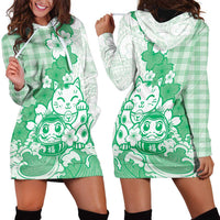 Green Palaka Hawaiian And Japanese Hoodie Dress Maneki Neko And Sakura Bloom