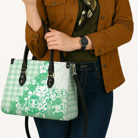 Green Palaka Hawaiian And Japanese Leather Bag Maneki Neko And Sakura Bloom