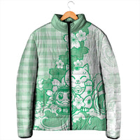 Green Palaka Hawaiian And Japanese Padded Jacket Maneki Neko And Sakura Bloom