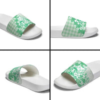 Green Palaka Hawaiian And Japanese Slide Sandals Maneki Neko And Sakura Bloom