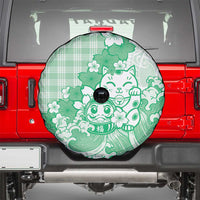 Green Palaka Hawaiian And Japanese Spare Tire Cover Maneki Neko And Sakura Bloom