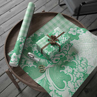 Green Palaka Hawaiian And Japanese Wrapping Paper Maneki Neko And Sakura Bloom