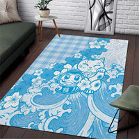 Blue Palaka Hawaiian And Japanese Area Rug Maneki Neko And Sakura Bloom