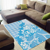 Blue Palaka Hawaiian And Japanese Area Rug Maneki Neko And Sakura Bloom
