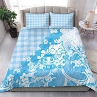 Blue Palaka Hawaiian And Japanese Bedding Set Maneki Neko And Sakura Bloom