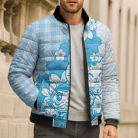Blue Palaka Hawaiian And Japanese Bomber Puffer Jacket Maneki Neko And Sakura Bloom