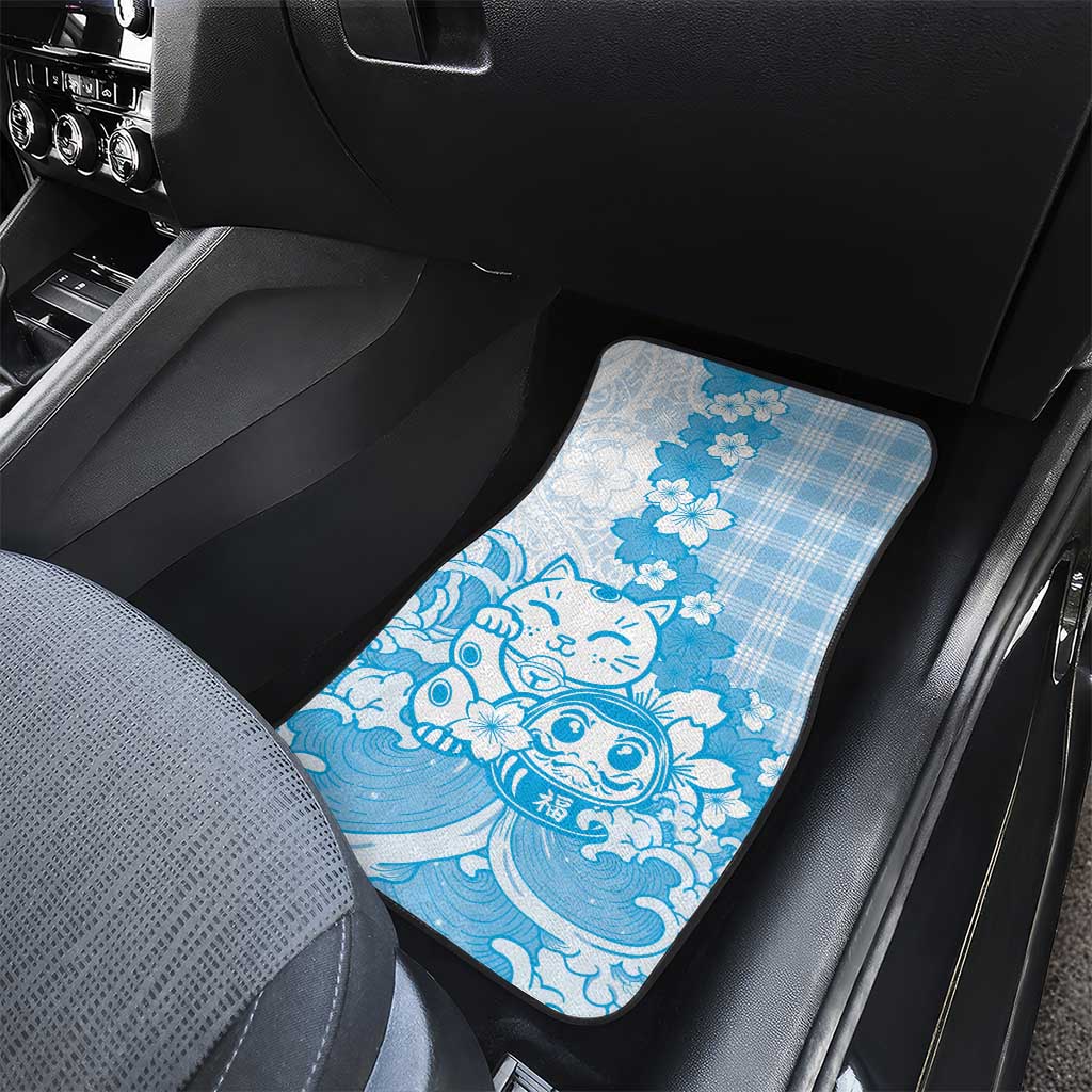 Blue Palaka Hawaiian And Japanese Car Mats Maneki Neko And Sakura Bloom