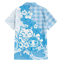 Blue Palaka Hawaiian And Japanese Family Matching Summer Maxi Dress and Hawaiian Shirt Maneki Neko And Sakura Bloom DT05 - Polynesian Pride