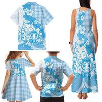 Blue Palaka Hawaiian And Japanese Family Matching Tank Maxi Dress and Hawaiian Shirt Maneki Neko And Sakura Bloom DT05 - Polynesian Pride