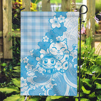 Blue Palaka Hawaiian And Japanese Garden Flag Maneki Neko And Sakura Bloom